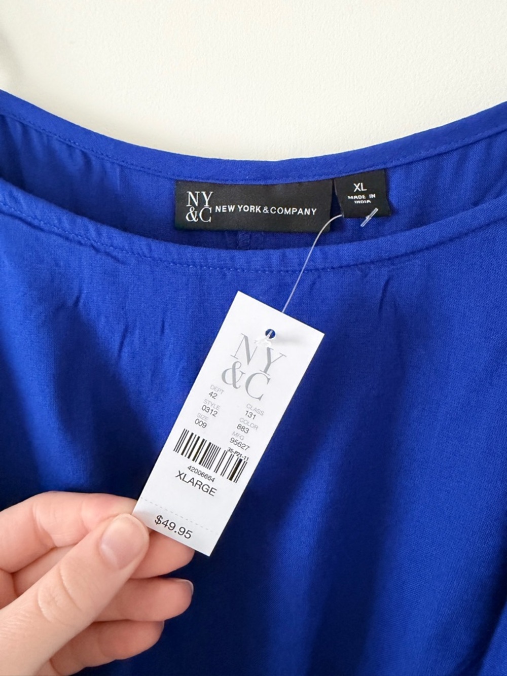 New York & Company Royal Blue Tiered Ruffle Cold Shoulder Tank Top - Picture 3 of 5